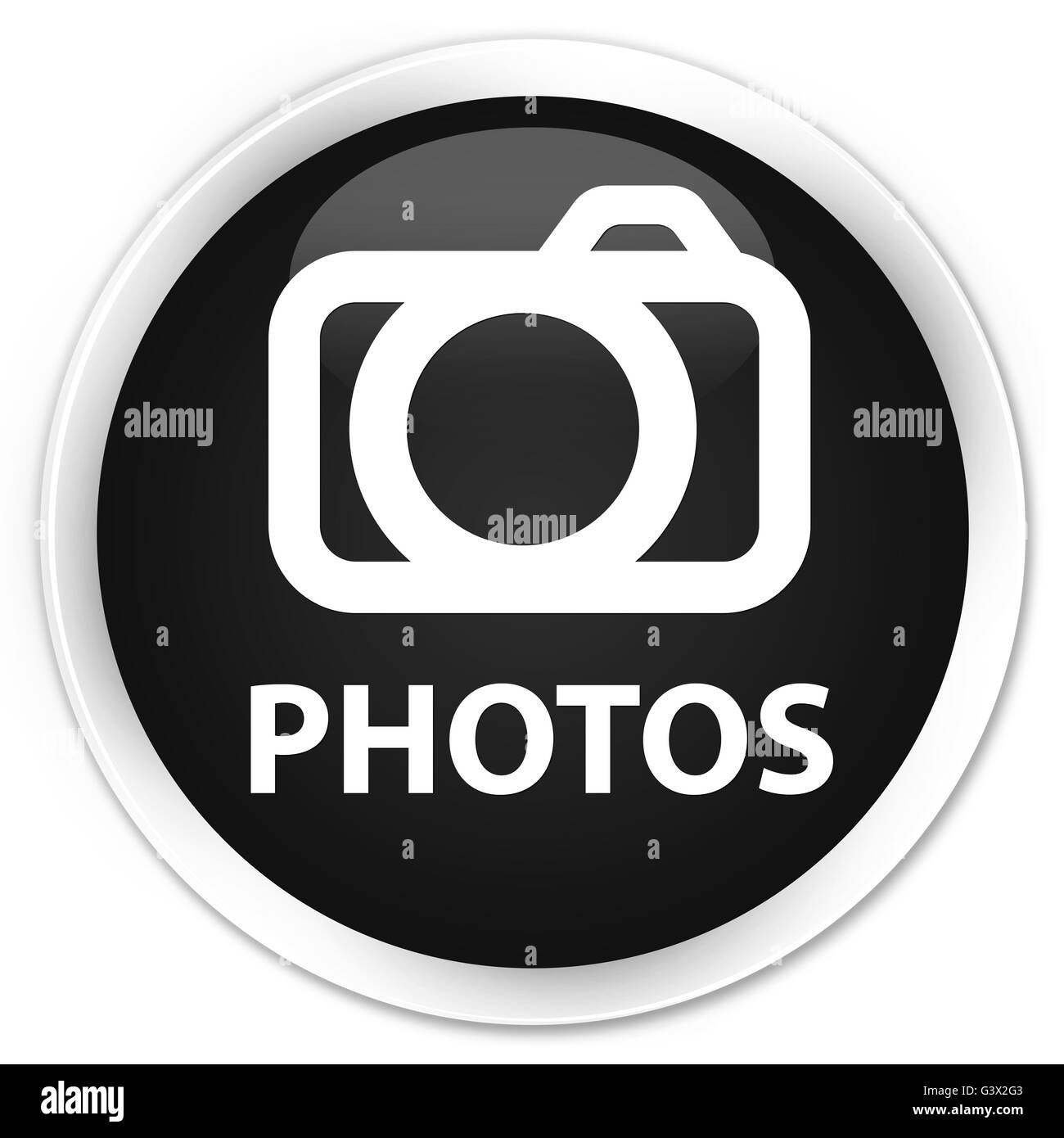 Photos (camera icon) isolated on premium black round button abstract illustration Stock Photo