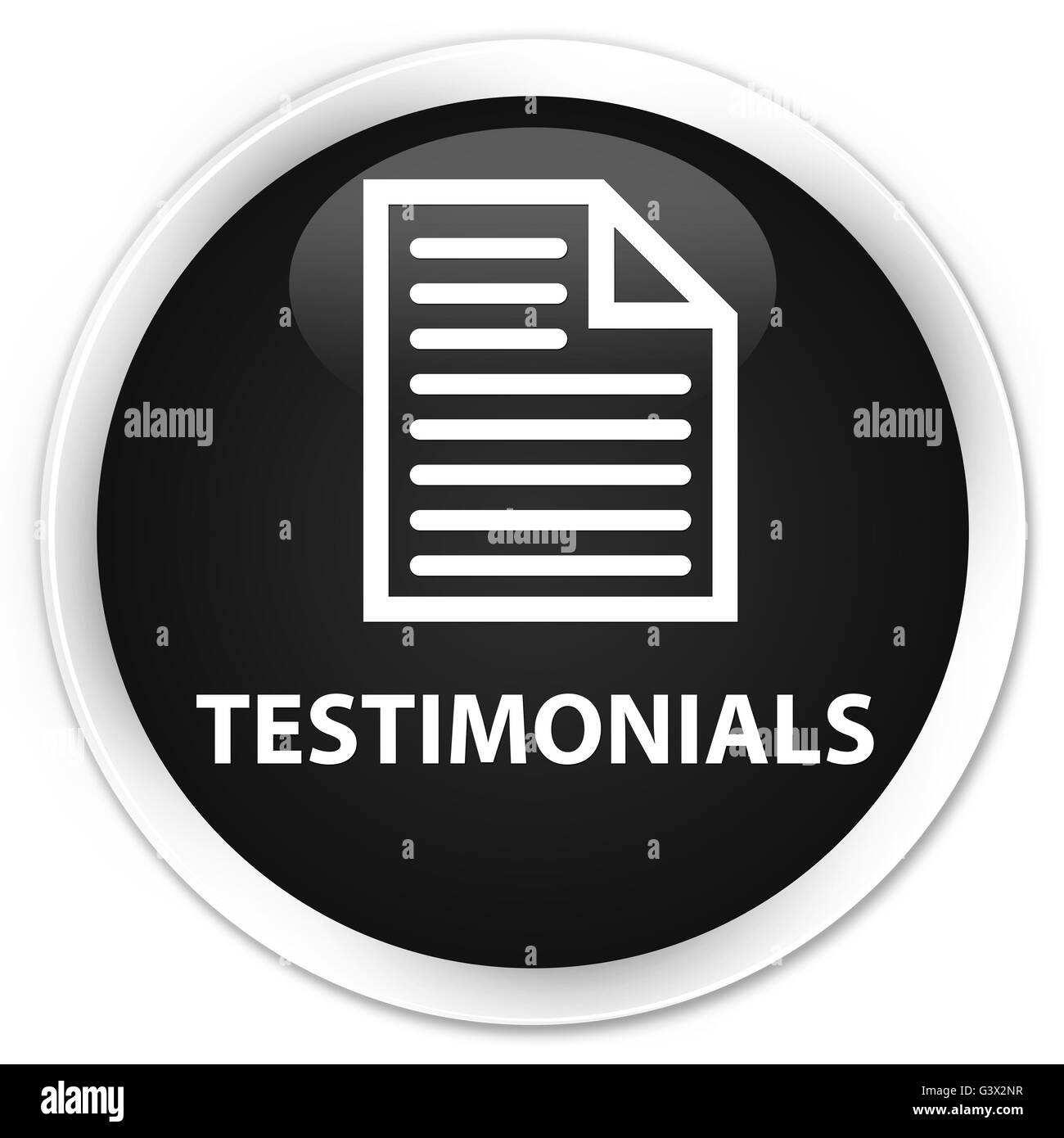 Testimonials (page icon) isolated on premium black round button abstract illustration Stock Photo