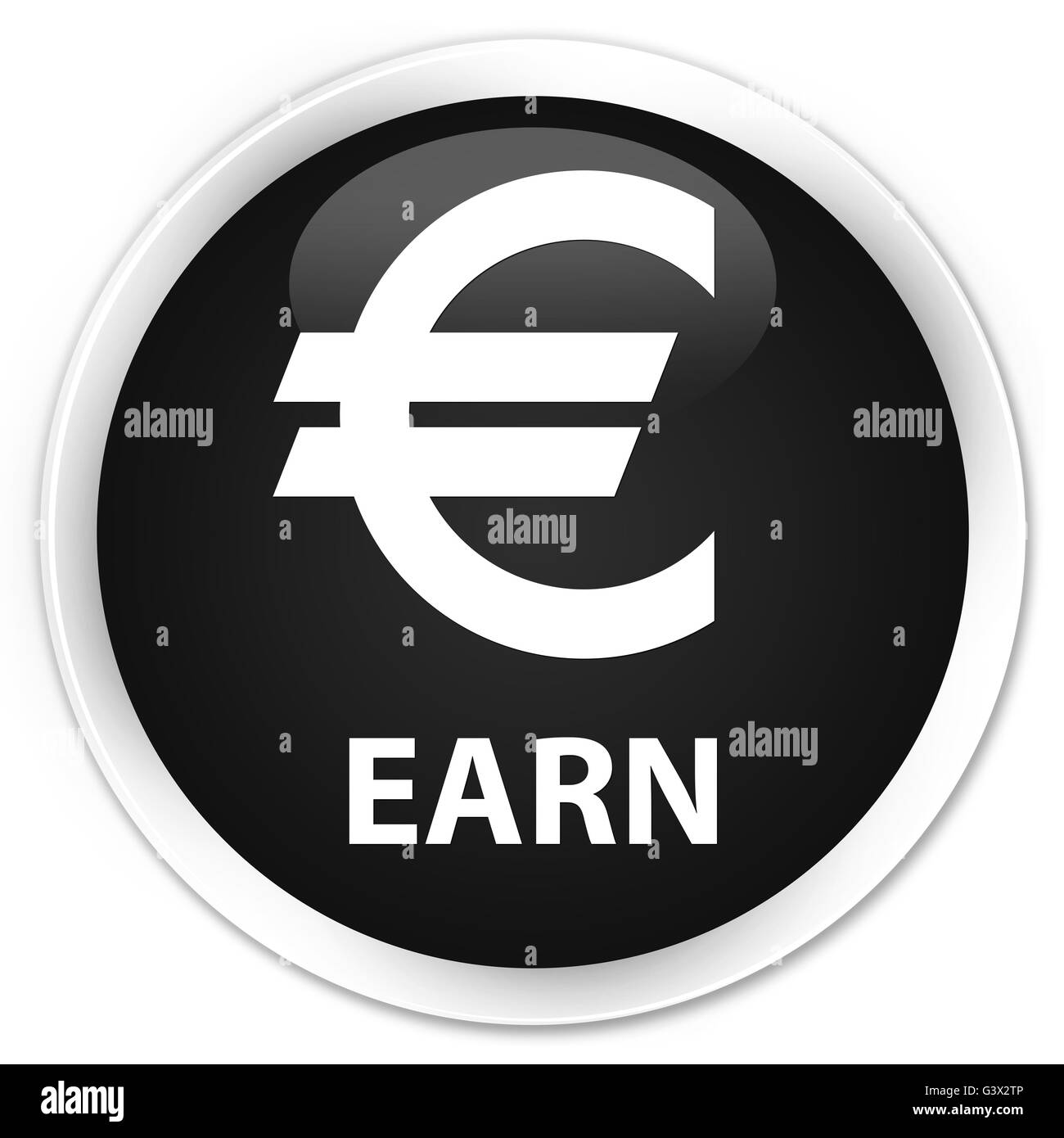 Earn (euro sign) isolated on premium black round button abstract illustration Stock Photo