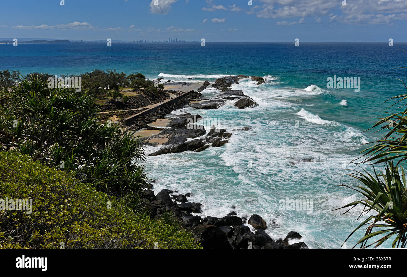 View from lookout at Point Danger Coolangatta Stock Photo
