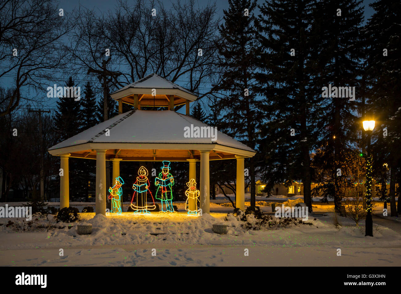 Christmas lights in Bethel Heritage Park in Winkler, Manitoba, Canada