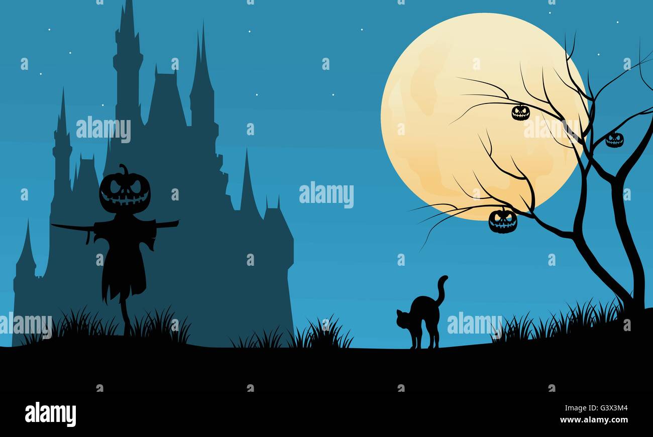 Halloween night background with scarecrow Stock Vector Image & Art - Alamy