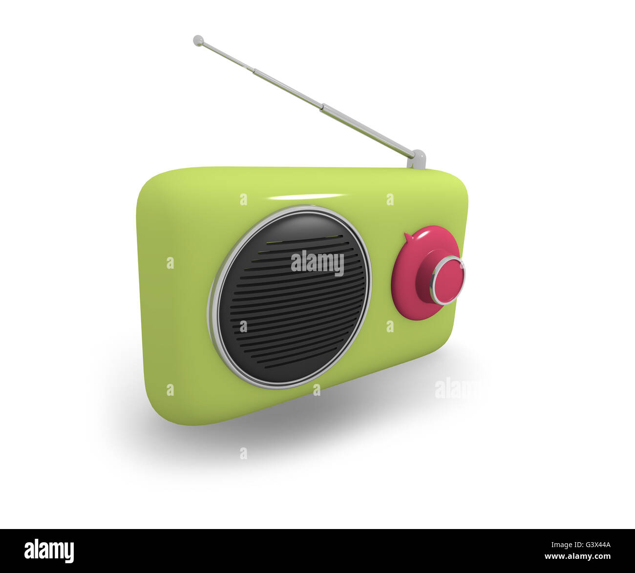 Green vintage style radio on a white background, 3d rendering Stock Photo