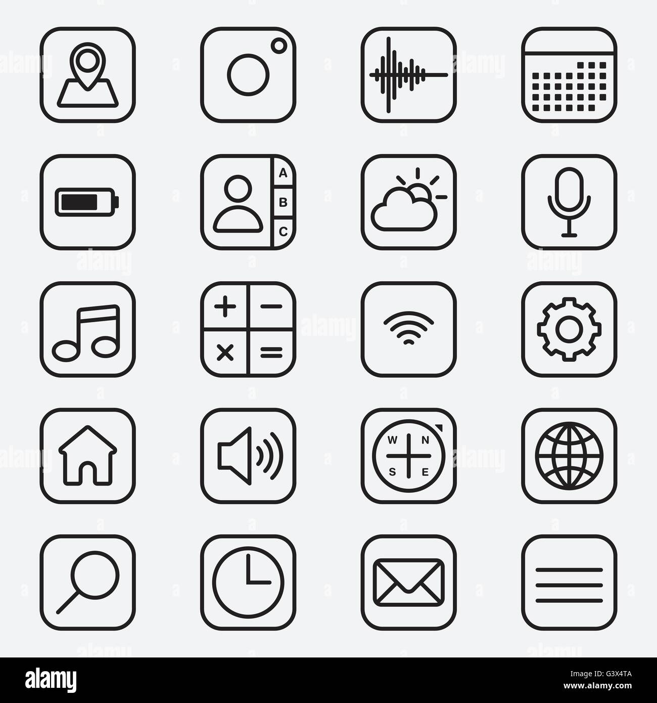 Set of mobile applications outline style icon vector illustration Stock ...