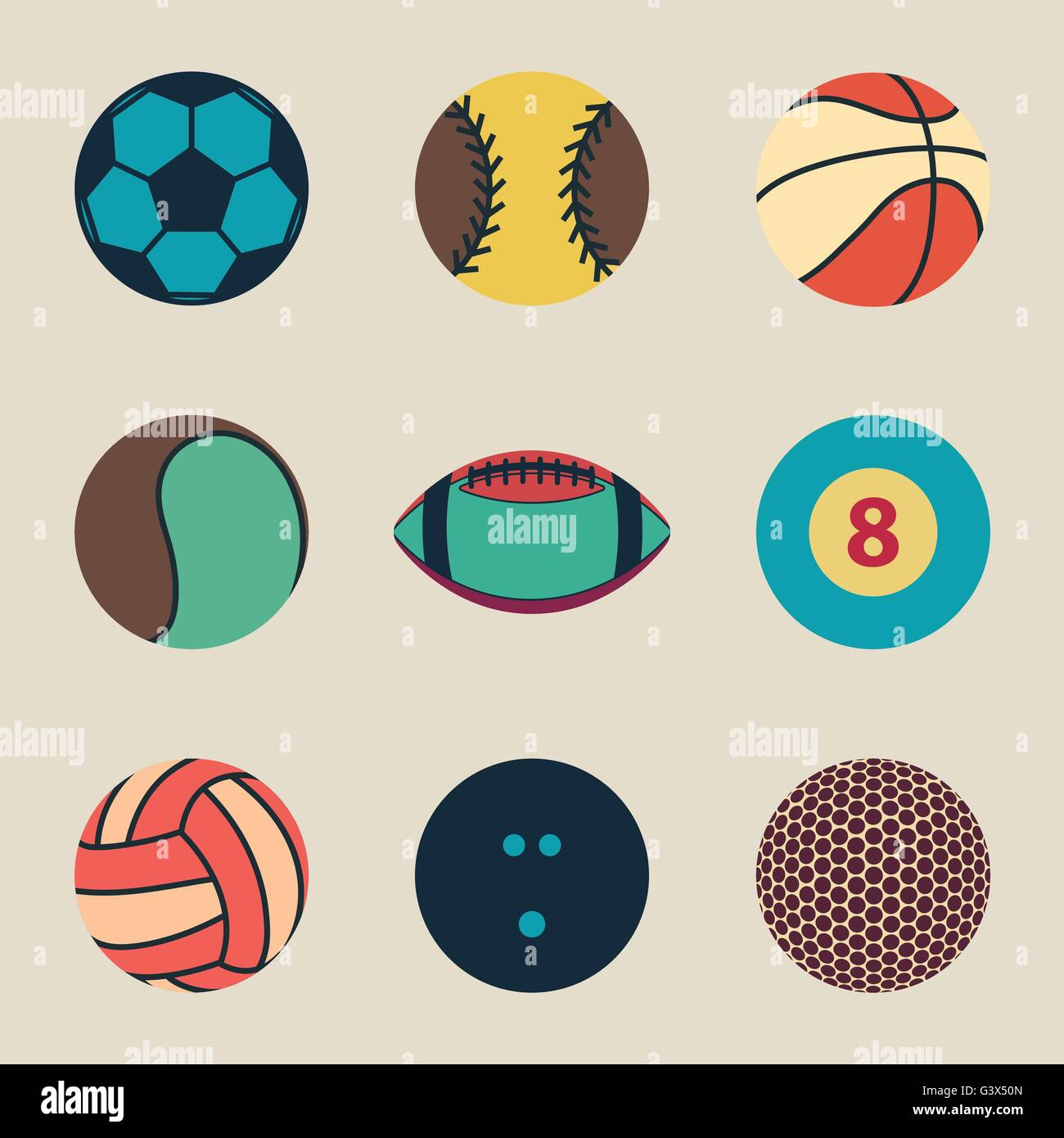 Collection of sport ball icon vintage vector illustration Stock Vector