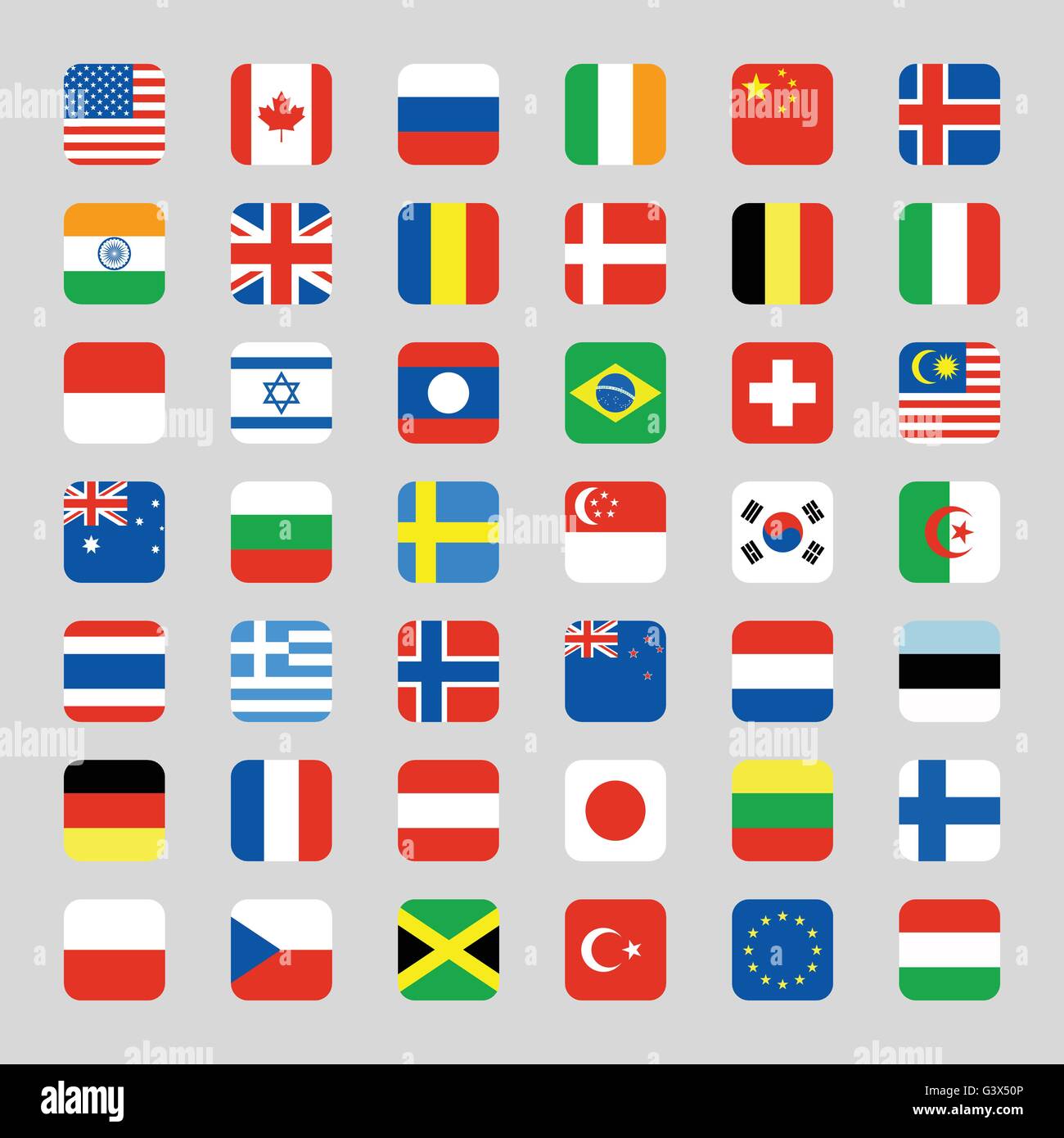 Collection of flag icon rounded square flat vector illustration Stock Vector