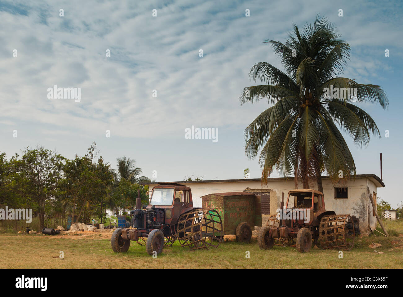 Farm with two tractors in Cuba Stock Photo