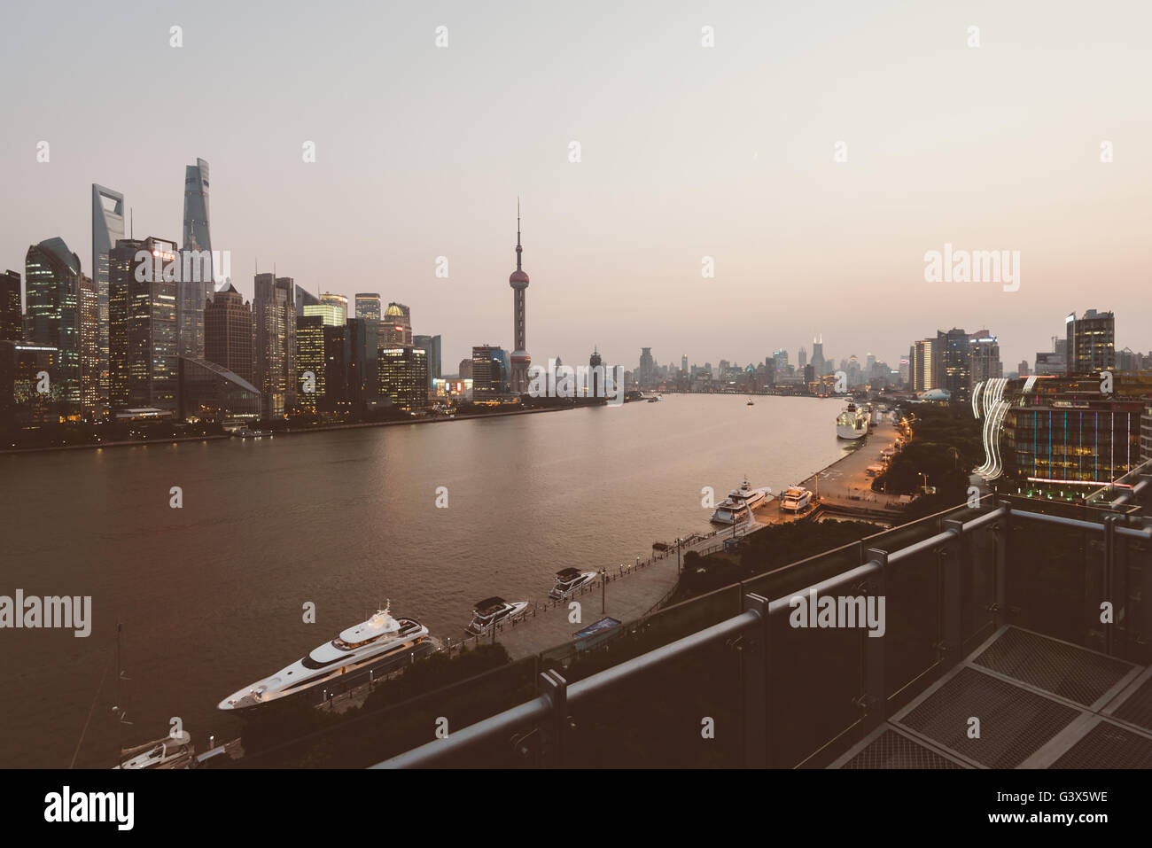 Shanghai, China - October 16, 2015:  Elevated view of  Pudong skyline in Shanghai- China. Stock Photo