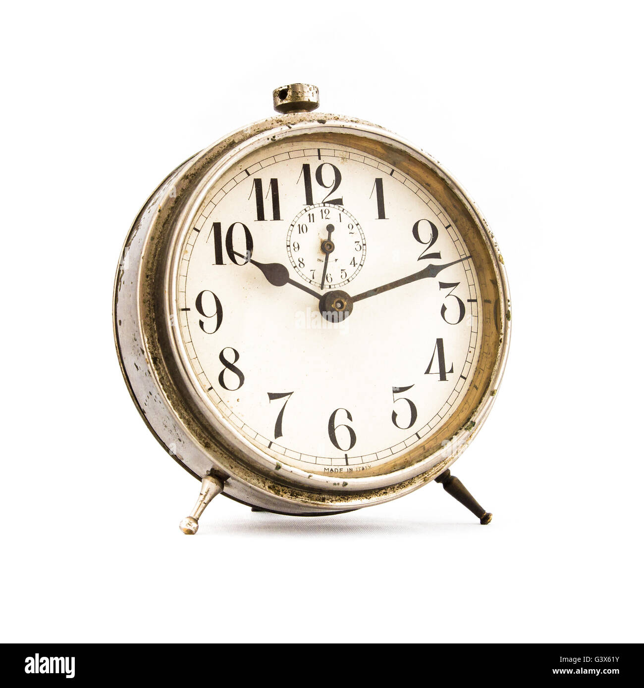 Old alarm clock, isolated on the white background Stock Photo - Alamy