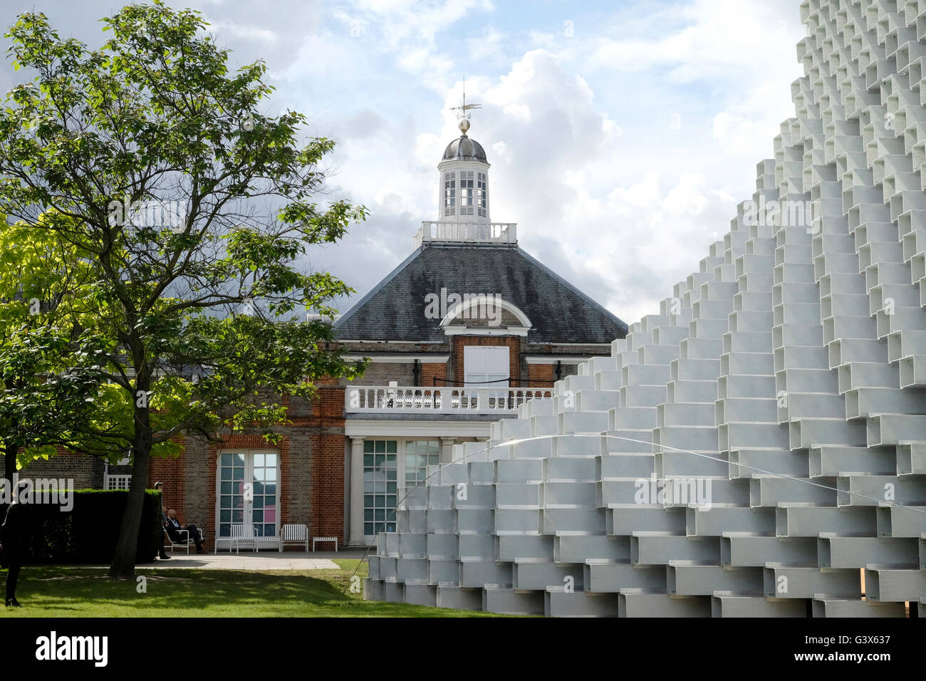 A general view of the Serpentine Pavilion 2016, a temporary architecture installation designed by Bjarke Ingels Group. (BIG) Stock Photo
