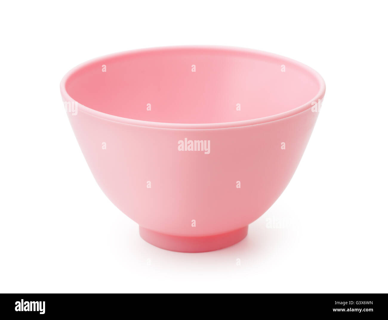 Pink plastic bowl isolated on white Stock Photo