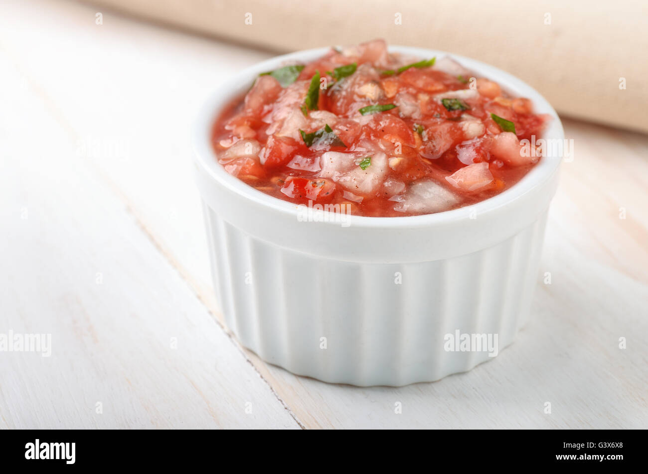 Ramekin with salsa fresca sauce Stock Photo
