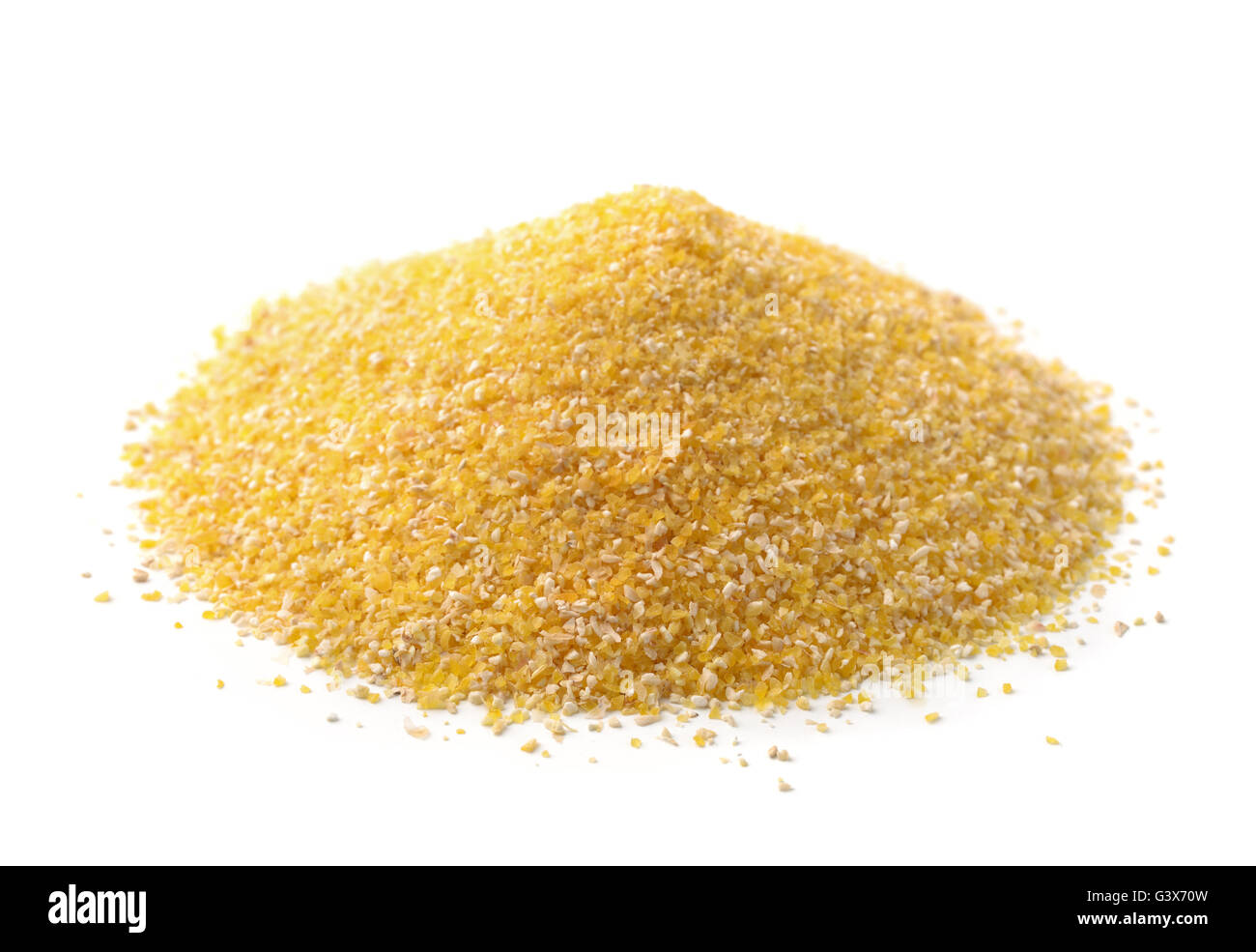 Pile of corn grits isolated on white Stock Photo