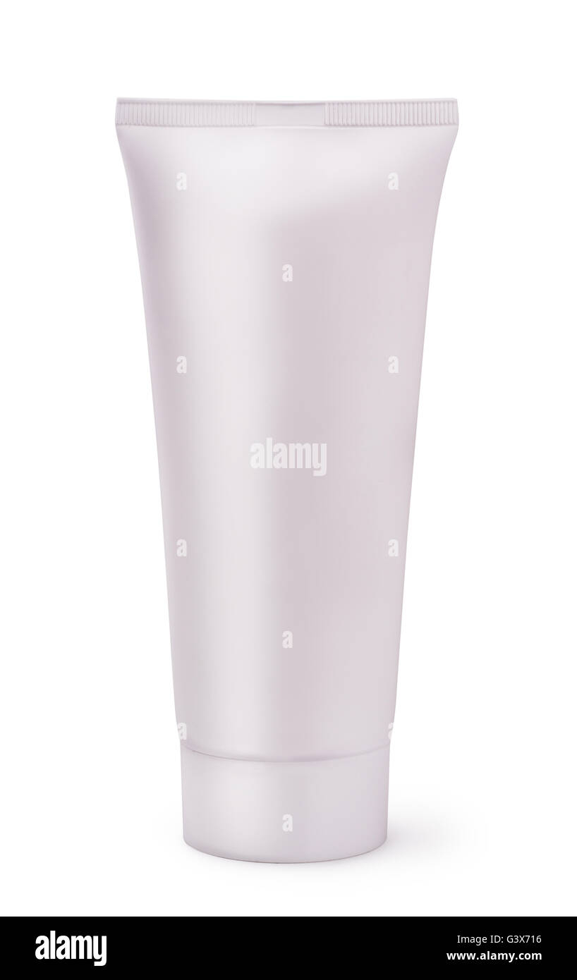 White blank plastic cosmetic tube isolated on white Stock Photo