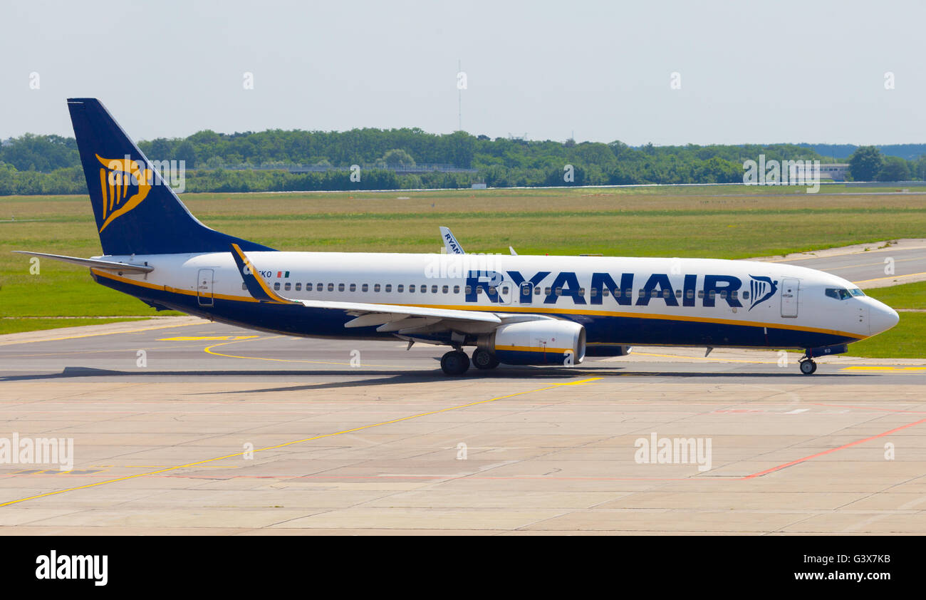 BERLIN / GERMANY - JUNE 4, 2016: Boing 737 - 8AS from Ryanair on airport schoenefeld, berlin / germany at june 4, 2016 Stock Photo