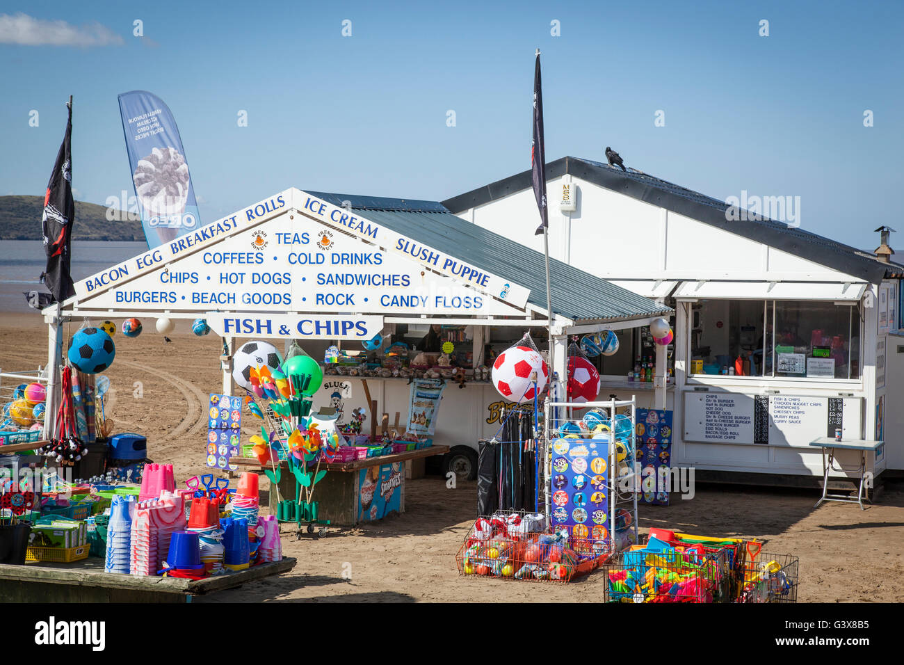 Fast food and beach goods shop on the seafront at weston-Super-Mare. Stock Photo