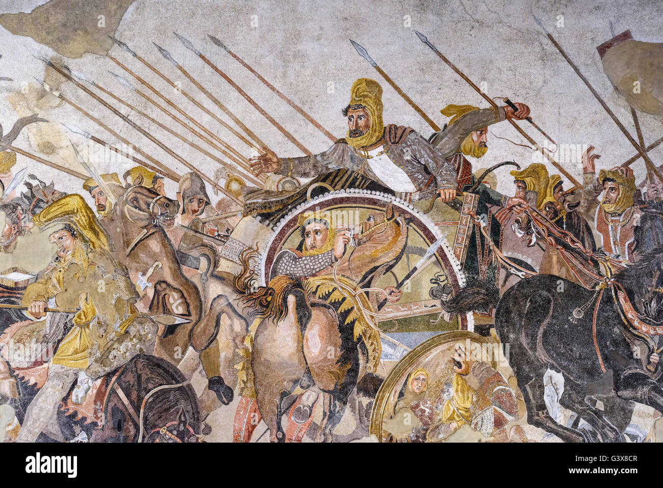 Naples. Italy. Alexander Mosaic, (ca. 120 BC), detail of Darius III king of Persia. Museo Archeologico nazionale di Napoli. Stock Photo