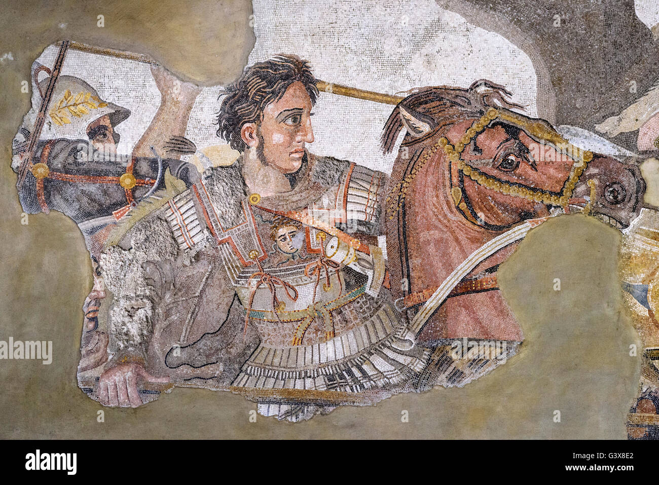 Naples. Italy. Alexander Mosaic (ca. 120 BC), detail of Alexander the Great on horseback. Museo Archeologico nazionale di Napoli Stock Photo