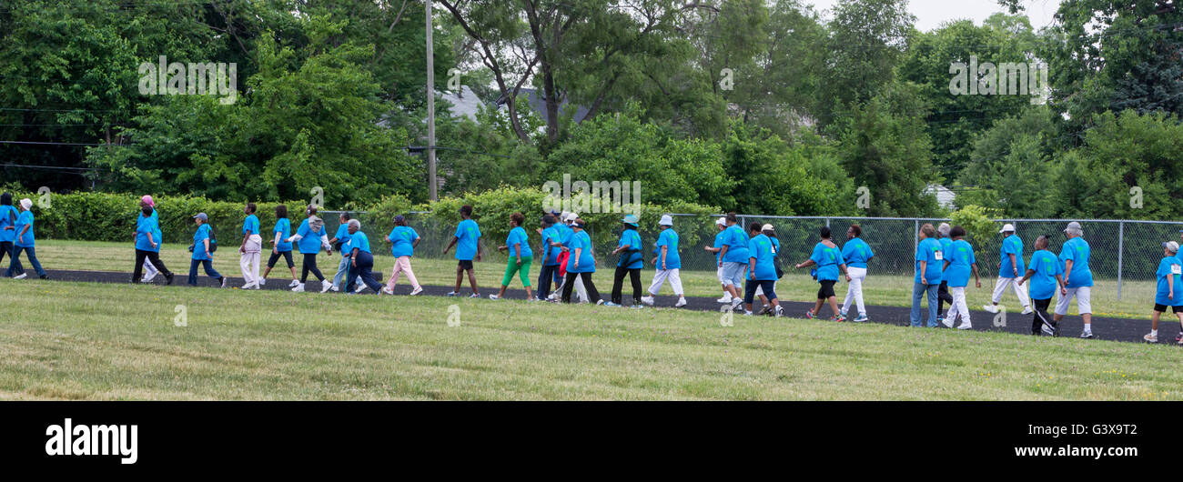 Detroit, Michigan - The women's 1600-meter walk during the Detroit Recreation Department's Senior Olympics. Stock Photo