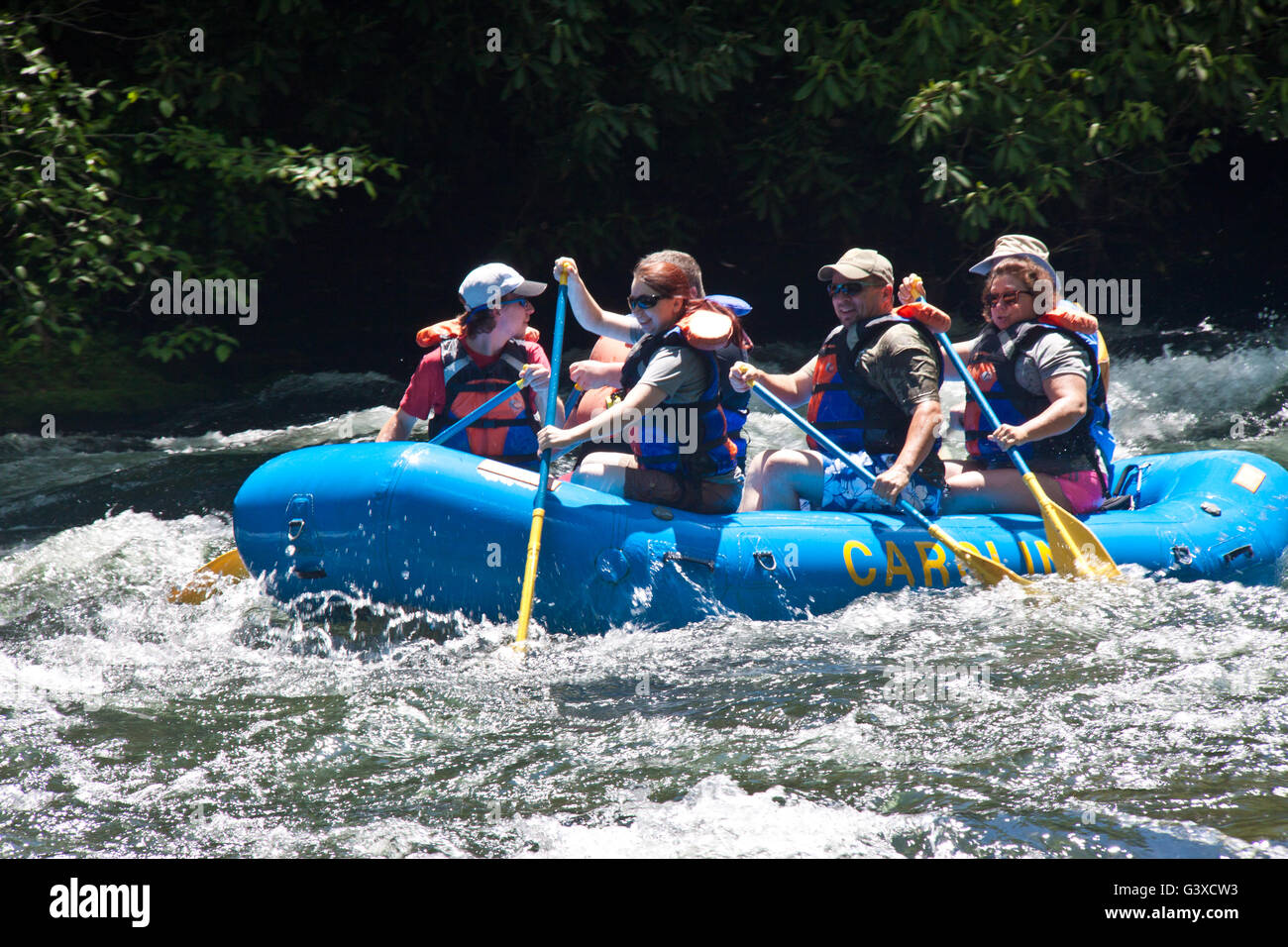 People white water rafting on the Nantahala River in North Carolina Stock Photo