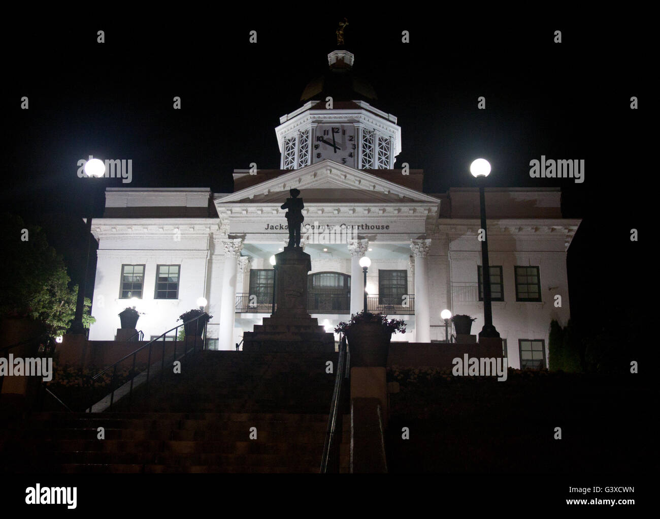 Jackson County Courthouse in Sylva, North Carolina at night Stock Photo