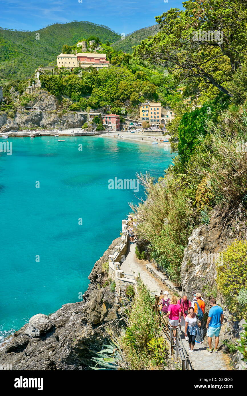 Tourist Hiking Trail To Monterosso Cinque Terre Liguria Italy Stock tourist-hiking-trail-to-monterosso-cinque-terre-liguria-italy-stock