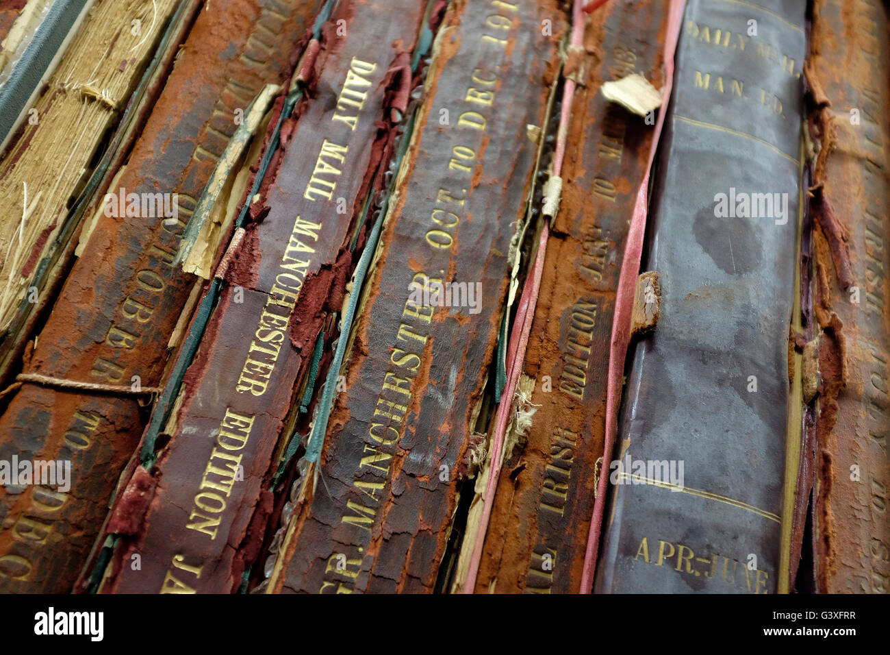 Spines of old volumes of collected newspapers at the Daily Mail archive  Stock Photo - Alamy