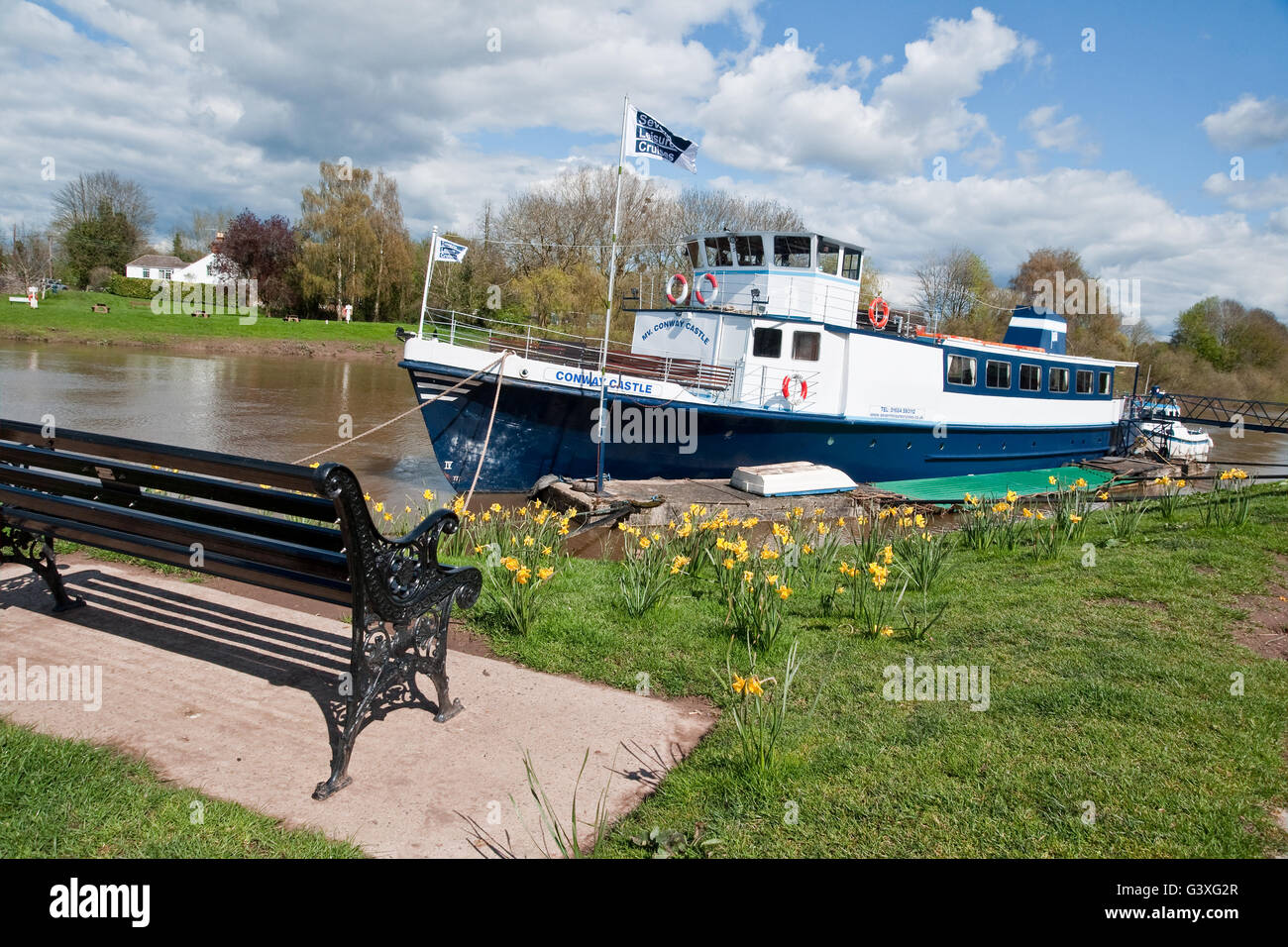 Tourist trip boat "Conway Castle" on her mooring on the River Severn at