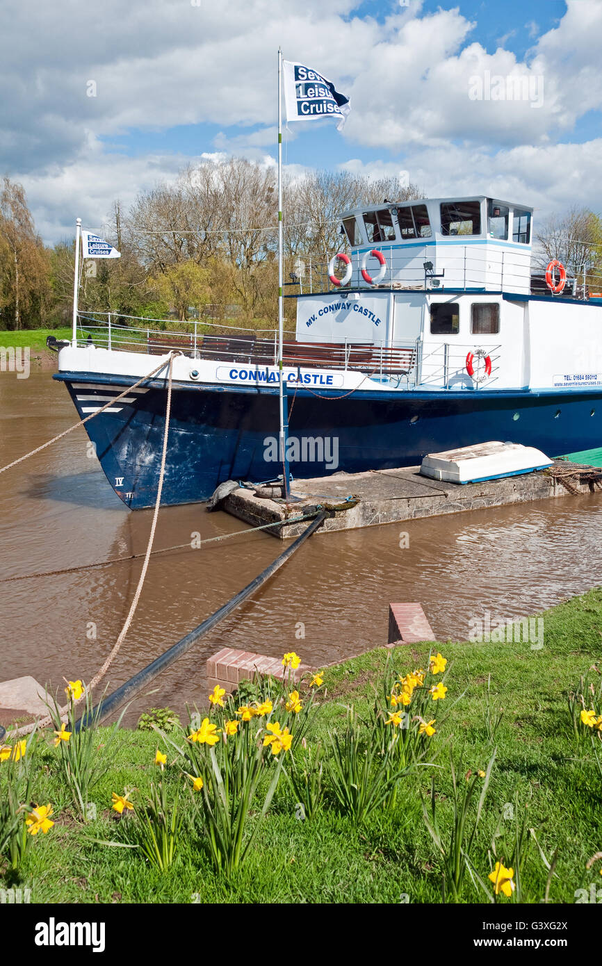Tourist trip boat "Conway Castle" on her mooring on the River Severn at