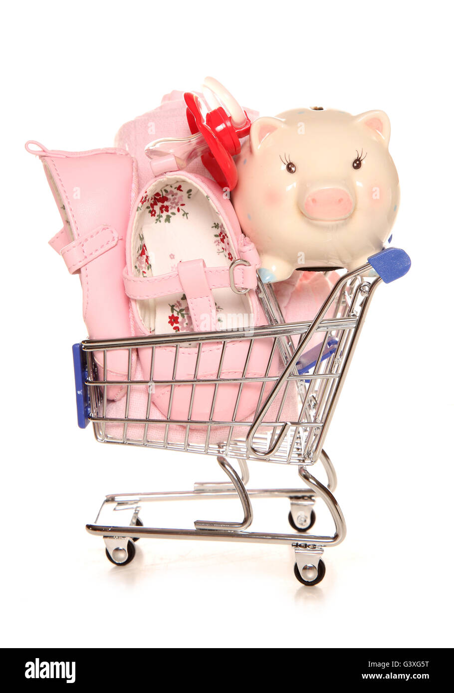 Buying for your new baby shopping trolley cutout Stock Photo