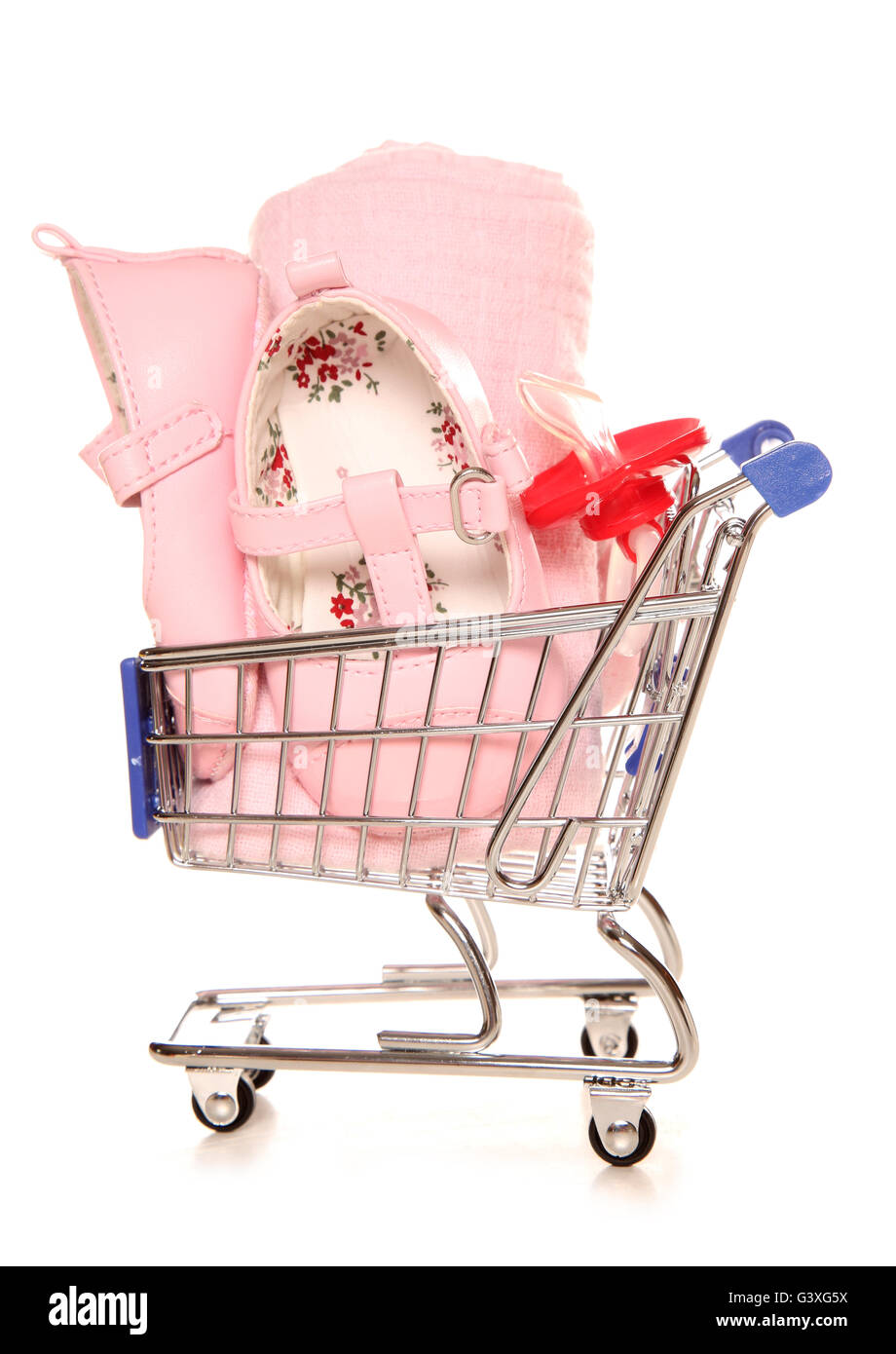 Buying for your new baby shopping trolley cutout Stock Photo