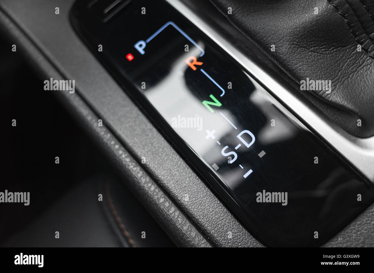 Modern luxury car with automatic transmission, gear selector indication Stock Photo