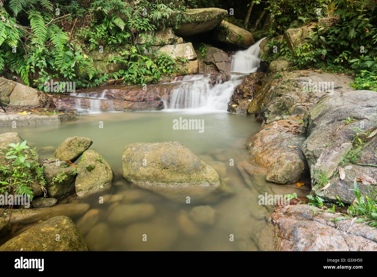 Cascading waterfall with rocks Stock Photo - Alamy