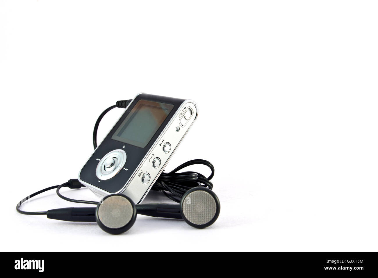 mp3 player and headphones isolated on white background Stock Photo
