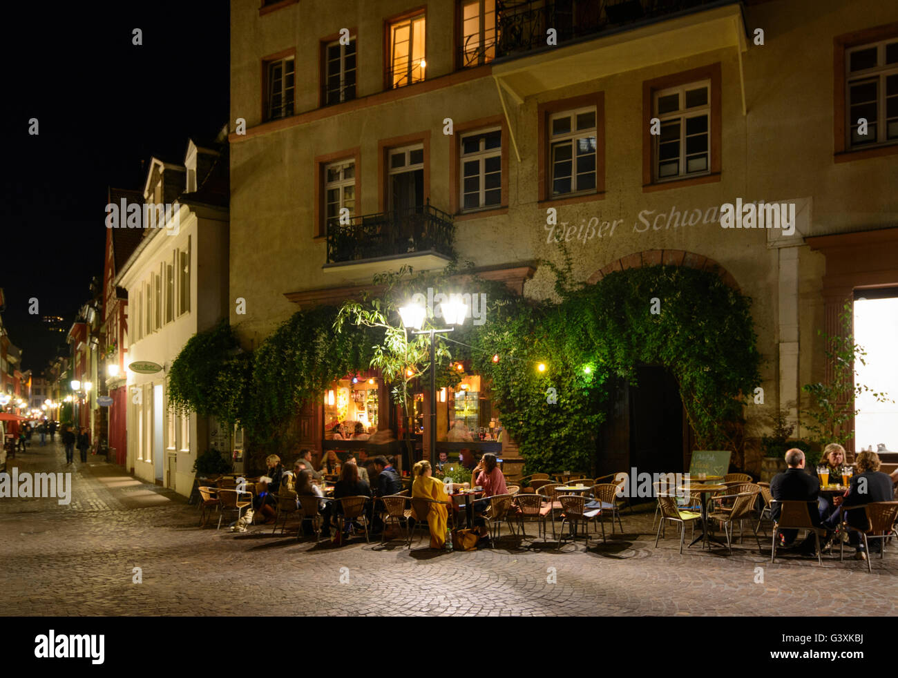 old town: square Heumarkt, Restaurant Cafe 'Hörnchen', Germany, Baden-Württemberg, Kurpfalz, Heidelberg Stock Photo