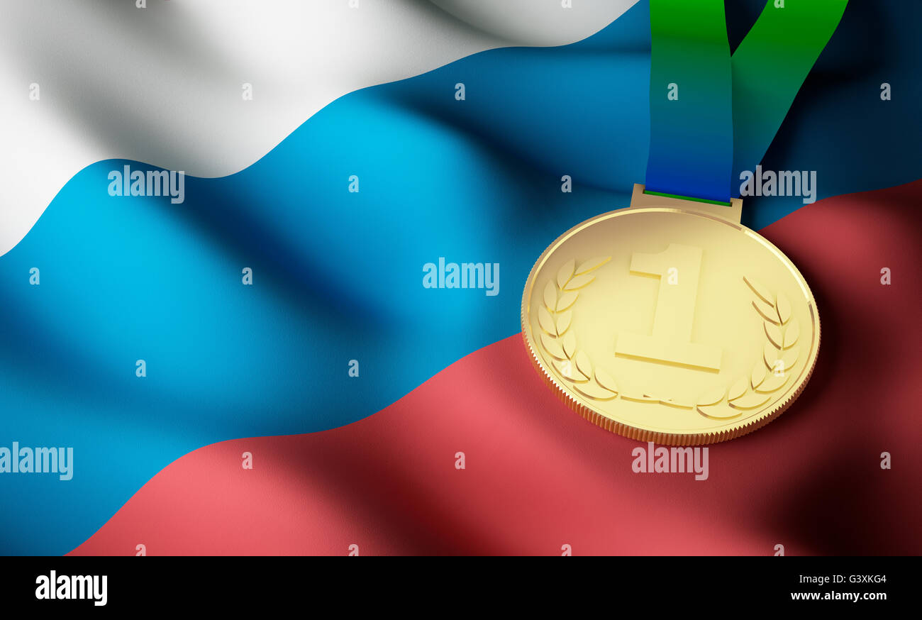 Russia flag, gold medal Stock Photo - Alamy