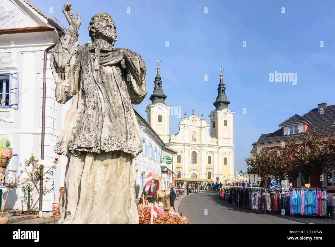 Baroque pilgrimage church of St. Vitus with market, Austria, Steiermark, Styria, Südwest-Steiermark, Sankt Veit am Vogau Stock Photo