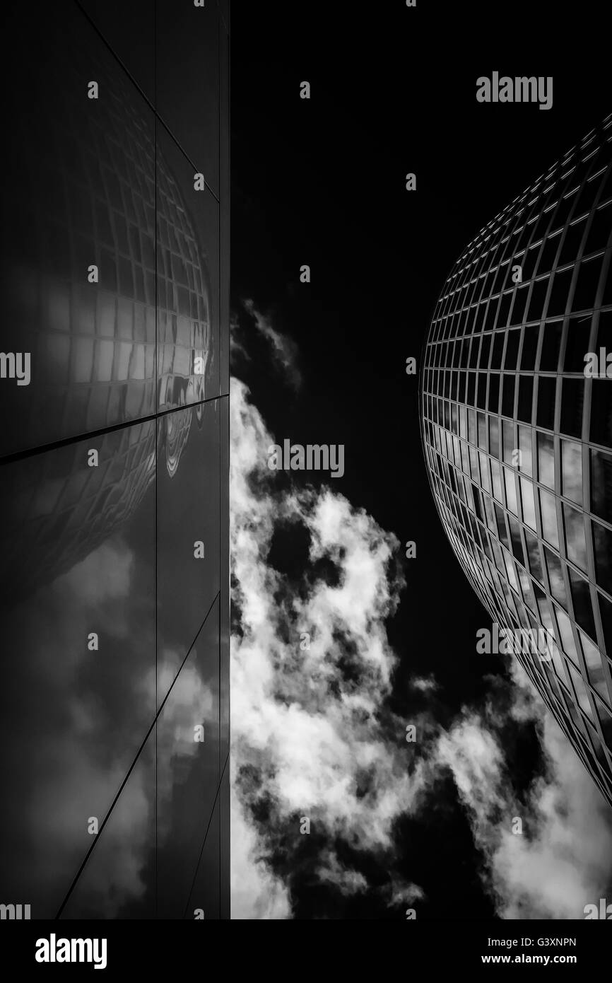 Artistic Looking Up View Of Buildings & Reflections Stock Photo