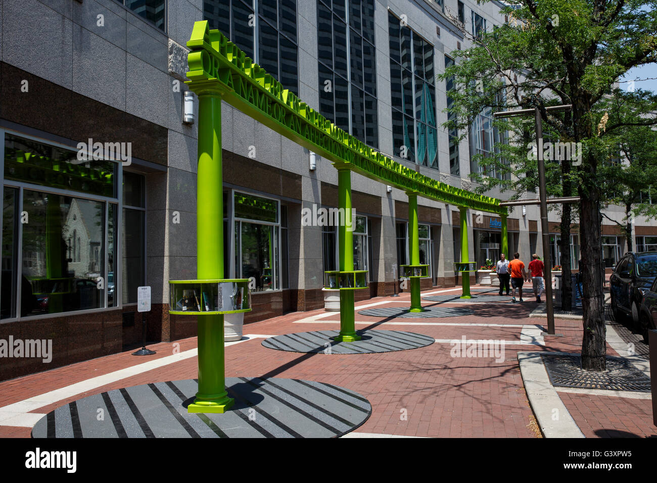 Public library in downtown Indianapolis, Indiana, with public book lending receptacles. Stock Photo