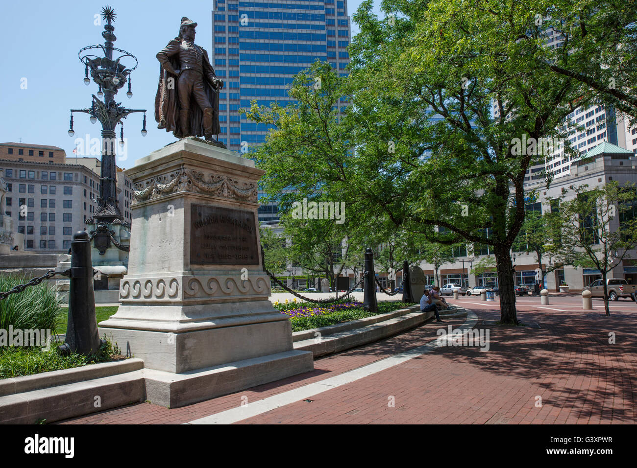 Statue to William H. Harrison near the  Indiana State Soldiers and Sailors Monument  in Indianapolis, Indiana. Stock Photo