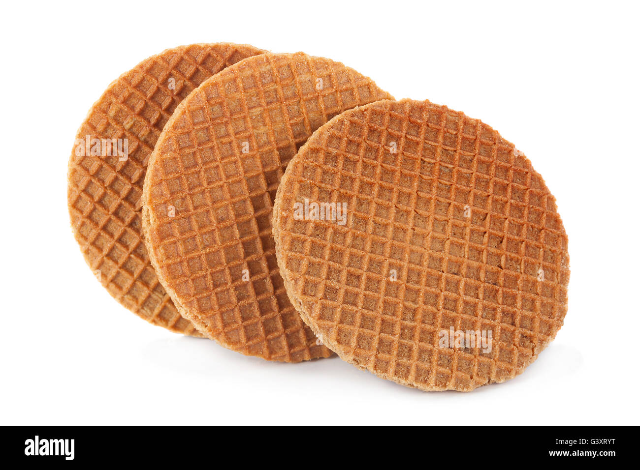 Holland round waffles with caramel isolated on white Stock Photo