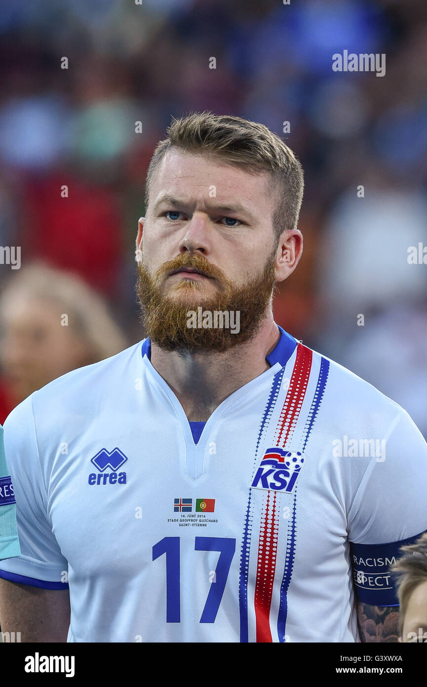 Aron Gunnarsson (Iceland) ;  June 14, 2016 - Football : Uefa Euro France 2016, Group F, Portugal 1-1 Iceland at Stade Geoffroy Guichard, Saint-Etienne, France. (Photo by aicfoto/AFLO) Stock Photo