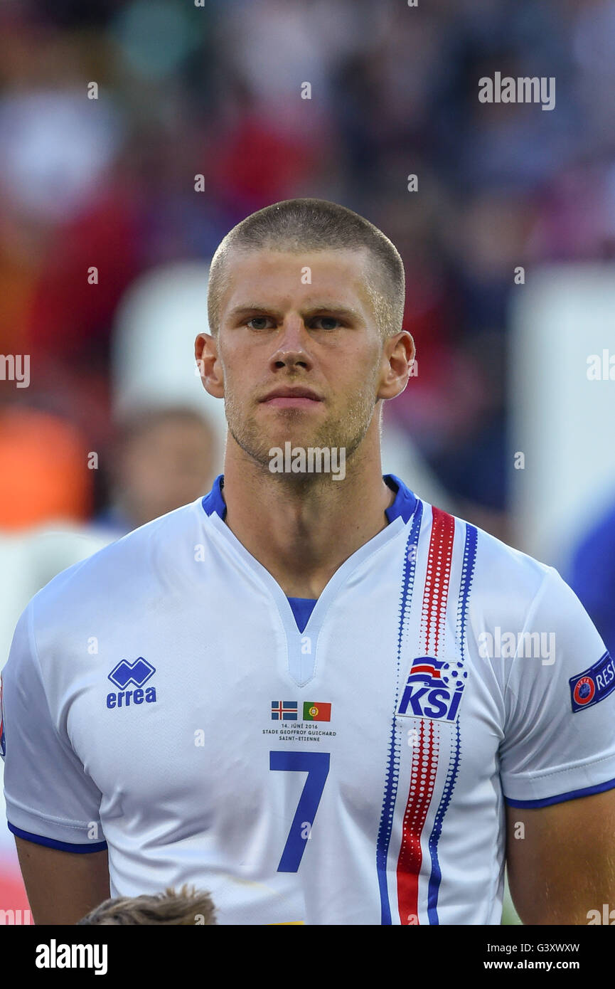 Johann Gudmundsson (Iceland) ;  June 14, 2016 - Football : Uefa Euro France 2016, Group F, Portugal 1-1 Iceland at Stade Geoffroy Guichard, Saint-Etienne, France. (Photo by aicfoto/AFLO) Stock Photo