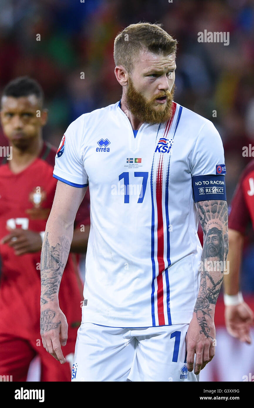 Aron Gunnarsson (Iceland) ; June 14, 2016 - Football : Uefa Euro France 2016, Group F, Portugal 1-1 Iceland at Stade Geoffroy Guichard, Saint-Etienne, France. © aicfoto/AFLO/Alamy Live News Stock Photo