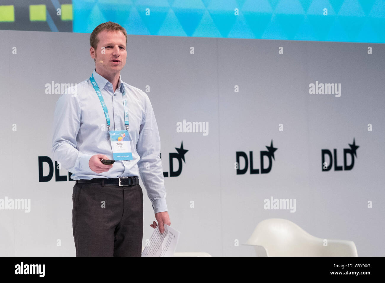 MUNICH/GERMANY - JUNE 16: Rainer Höll (Ashoka Germany) speaks onstage to the participants during the DLDsummer Conference 2016 at Haus der Kunst, Munich. DLDsummer takes place June 16-17, 2016 and focuses on the changing through digitalization in the areas of life, work and business (Photo: picture alliance for DLD/Robert Schlesinger) | usage worldwide Stock Photo