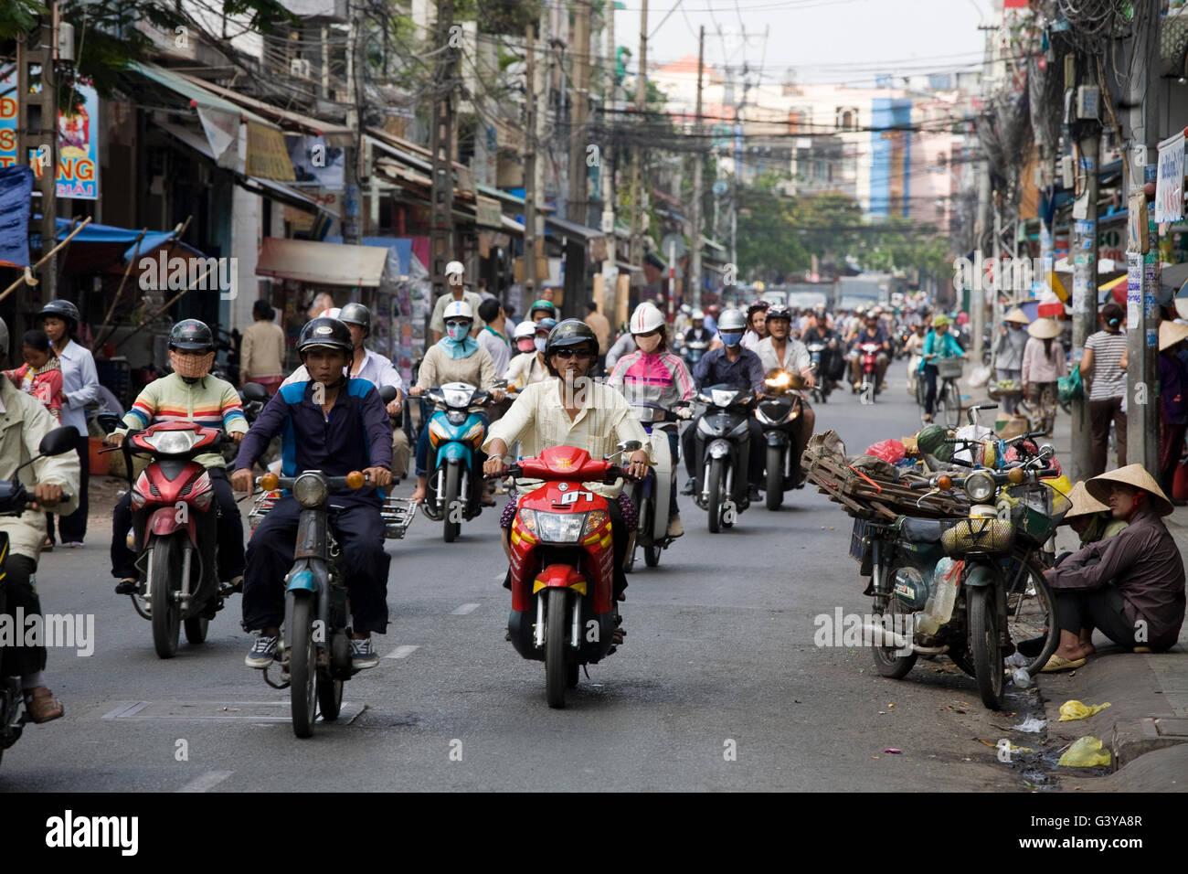 Road traffic in the Chinese quarter of 'Cholon', Saigon, Ho Chi Minh City, Vietnam, Southeast Asia Stock Photo