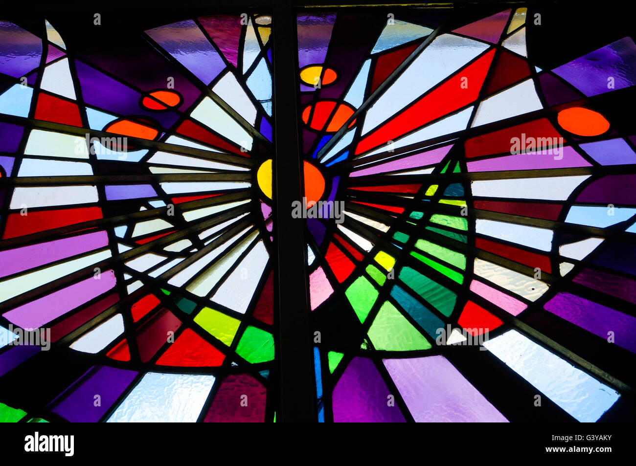 Stained glass window in a MidCentury modern design Stock Photo Alamy