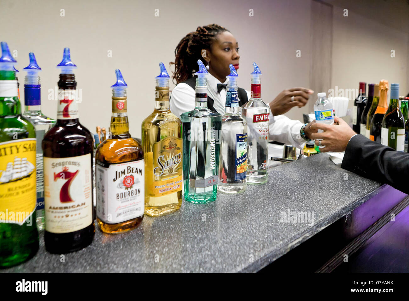 Hotel alcoholic beverage station - USA Stock Photo