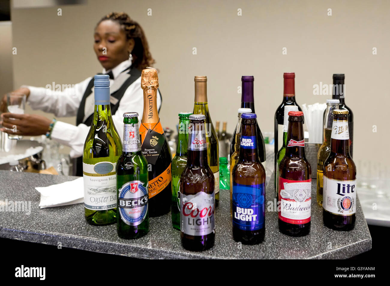 Hotel alcoholic beverage station - USA Stock Photo
