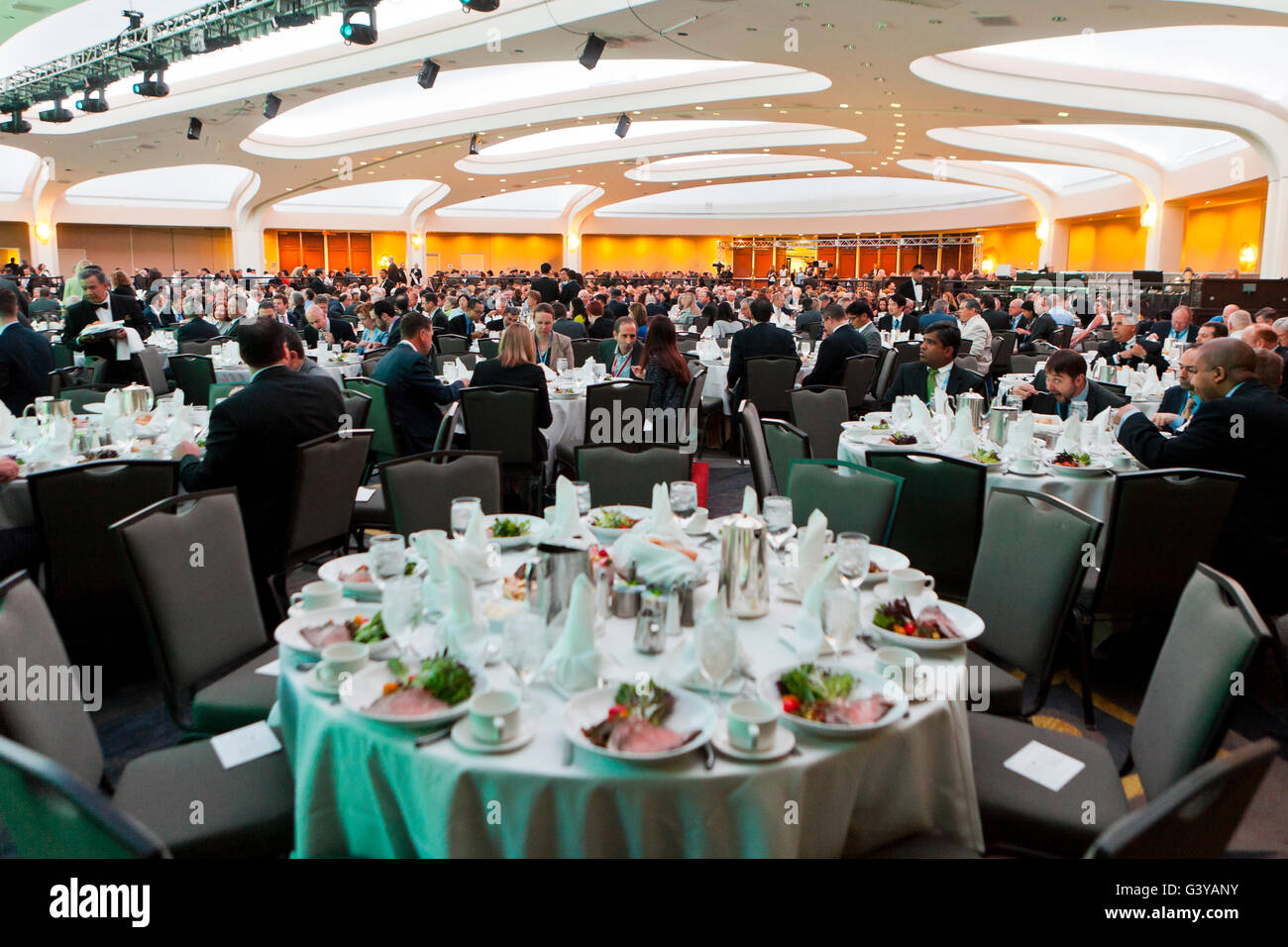 Banquet dining hall for large event at the Hilton Hotel - Washington, DC USA Stock Photo